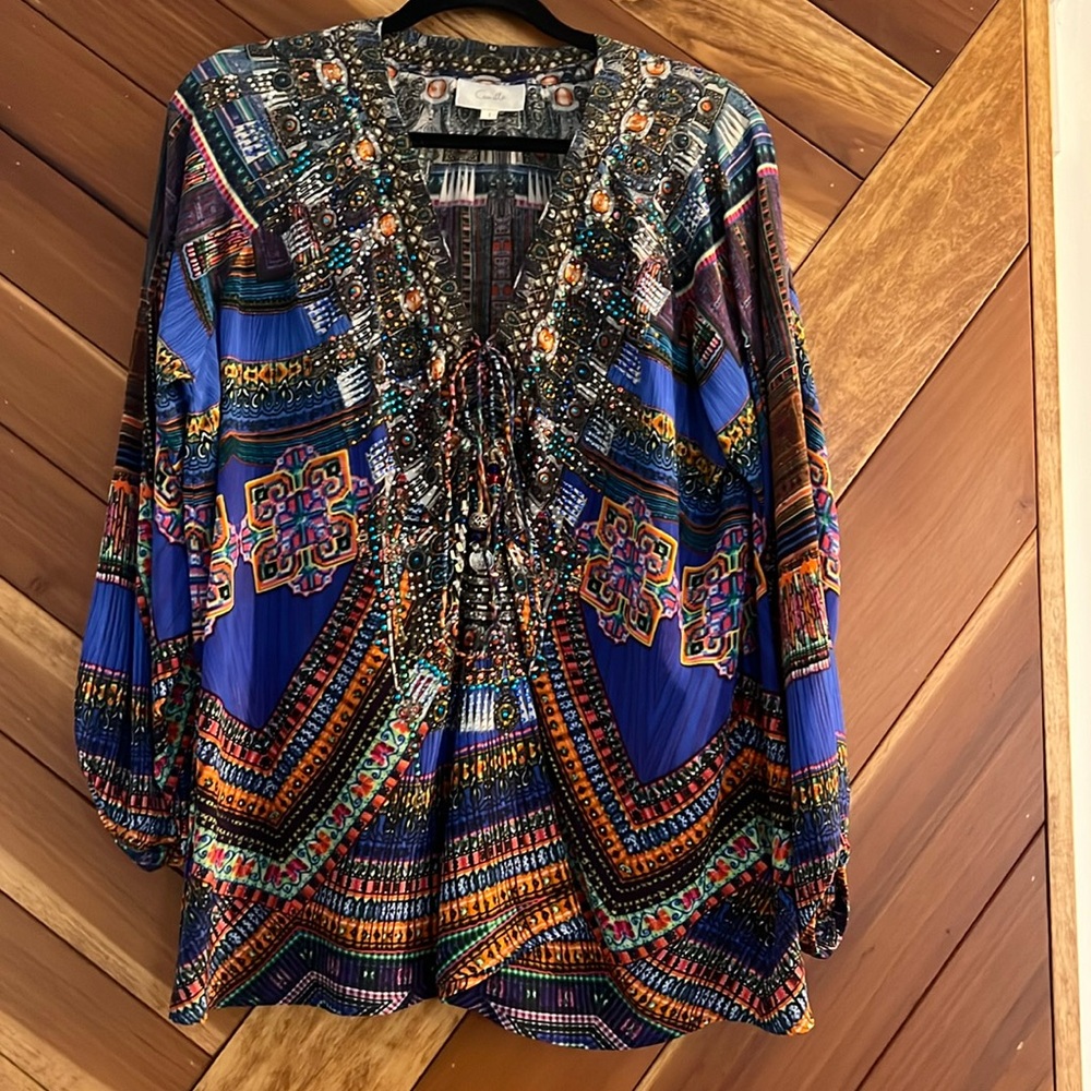 Camilla Multicolor Embellished Silk Tunic top, size 1
